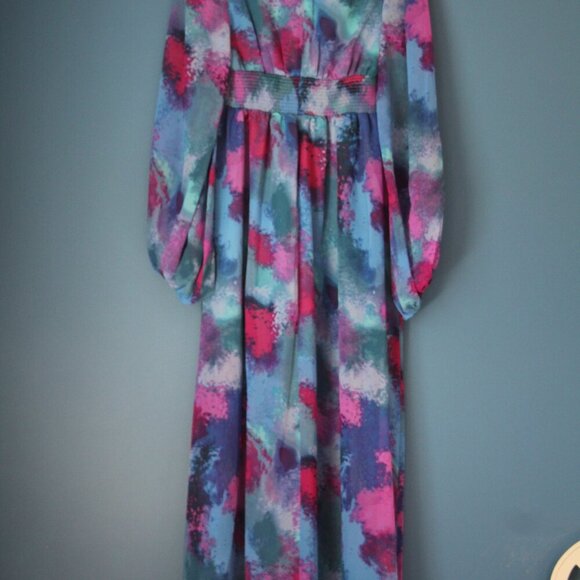 bar III Womens Size 2 Watercolor Flowy V Neck Long Sleeve Dress NWT - Picture 12 of 16